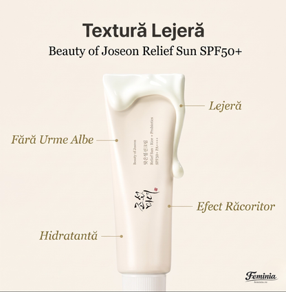 Beauty of Joseon Relief Sun — Cremă Solară Coreeană SPF50+ cu Orez & Probiotice
